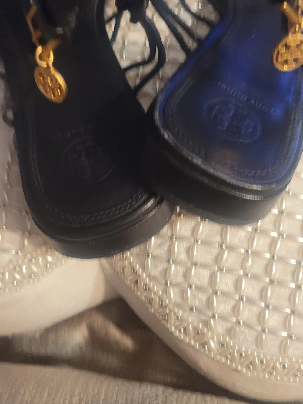 Tory Burch Black Gladiator Sandals with Gold Hardware